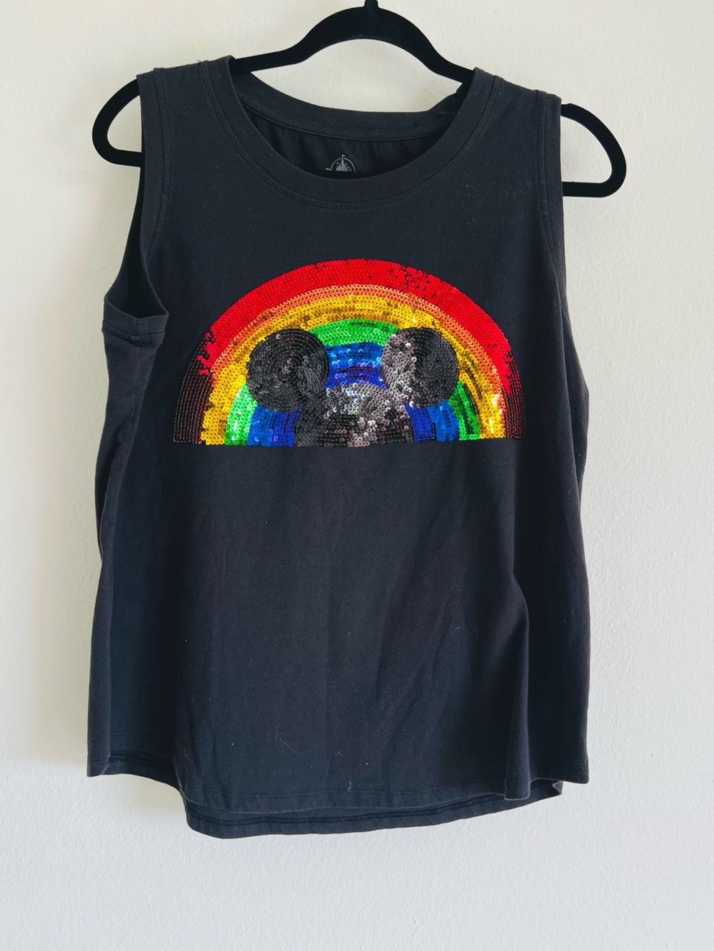Disney Black Crewneck Tank Top with Rainbow Detail